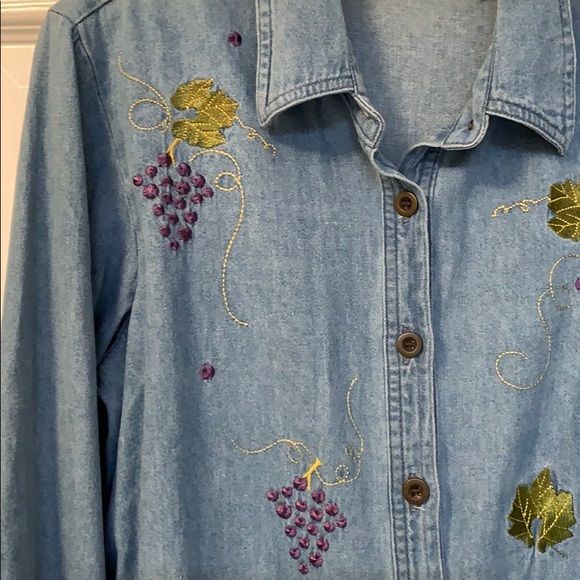 Embroidered Grapes and Leaves Cotton Shirt - Picture 8 of 12